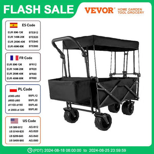 VEVOR Extra Large Collapsible Garden Cart Folding Wagon Utility Carts With Removable Canopy&Wheels Outdoor Camping Wagon Cart