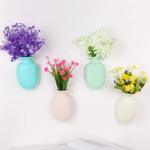 Traceless Wall Vase Magic Rubber Silicone Sticky Vase Wall Hang Flowers Wall Stickers Pot Home Decor Hydroponic Plant