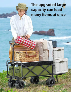 Trolley Folding Cart With Wheels Foldable Camping Carts Outdoor Portable Shopping Push Cart Dolly Handcart Wagon Basket Cart