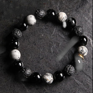 Dark Series Natural Black Onyx Volcanic Rock Map Stone Beads Bracelet Homme Copper Accessories Lava Jewelry for Women Pulsera