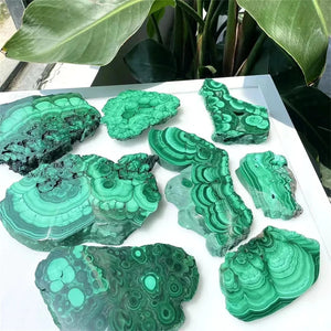 Quality Natural Green Malachite Slices Polished Mineral Specimens Rough Quartz Crystal Sheeting Healing Stone Garden Decor 1pc