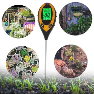 Digital 4 In 1 Soil PH Meter Soil Moisture Monitor Temperature Sunlight Tester for Gardening Plants Farming with Blacklight