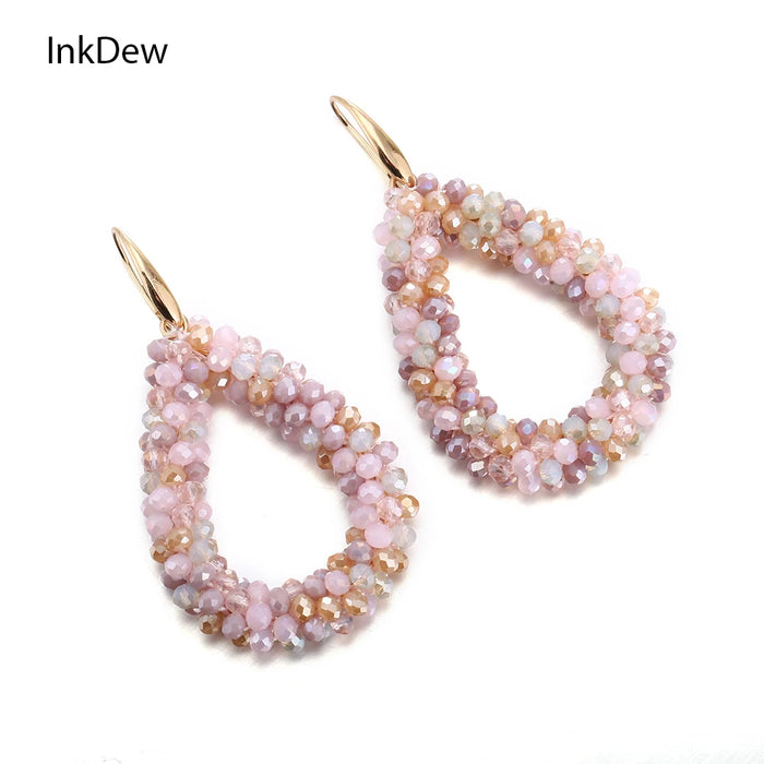 INKDEW Mixed Color Big Drop Earrings Colorful Bead Handmade Threading Crystal Earrings for Women Gift Water Drop Jewelry EA004