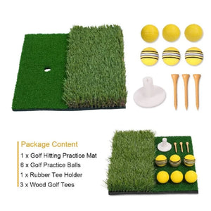 Dual Surface Turf Golf Practice Hitting Mat Portable Golf Hitting Mat Rubber Tee Holder and 6 Golf Practice Balls Included