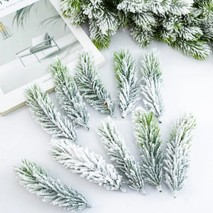 20/10pcs Artificial Cedar Snow Pine Branches Christmas Tree Wedding Decorations DIY Desktop Living Room Home Kitchen Faux Plants