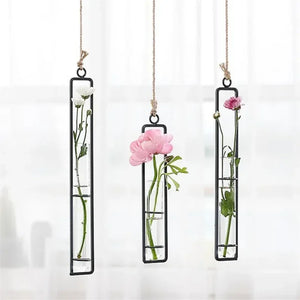 Creative Iron Art Glass Vase Hemp Rope Pendant Living Room Wall Hanging Hydroponic Plant Container Hanging Wall Decoration