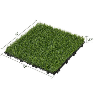 27PCS Artificial Grass Tile Flooring Decor, Green, 12" X 12"Interlocking Turf Tile Artificial Grass Decor