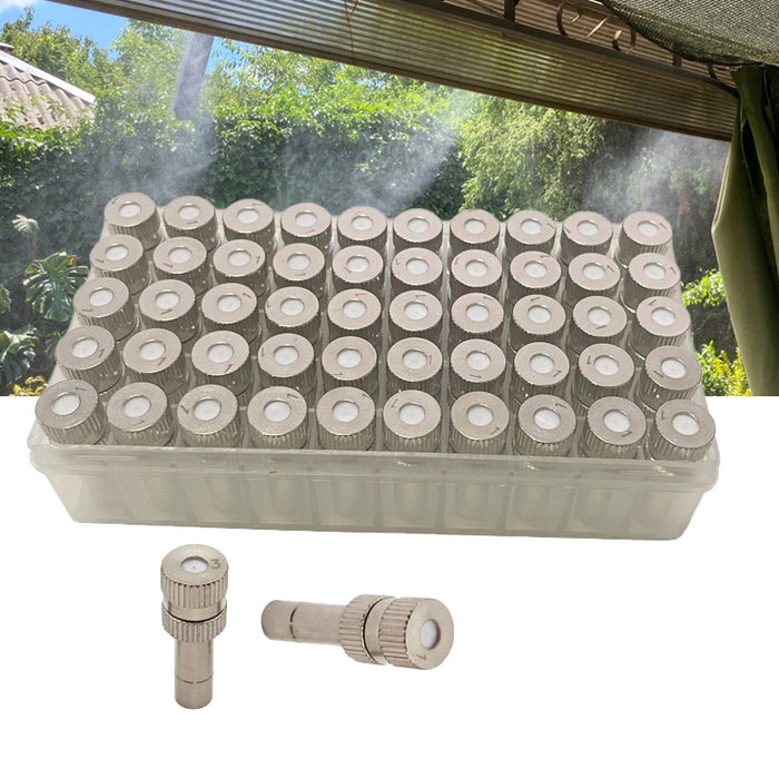 (50 Pieces/Lot) 6mm Low Pressure 0.1-0.5mm Stainless Steel Fog Misting Nozzles Connectors Garden Water Irrigation Sprinkler