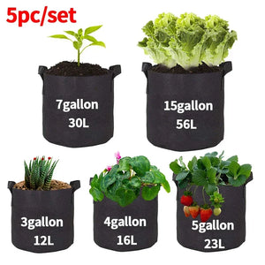 5pcs/set Felt Grow Bags Gardening Fabric Vegetable Flower Tomato Potato Planting Pots Greenhouse Garden Planting Nursery Pot