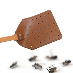 1PC Leather Fly Swatter with 19" Long Wood Handle Sturdy Durable Flyswatter for Indoor and Outdoor Pest Control Rustic Swatter