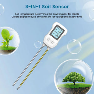 Digital LCD Soil Tester PH/Moisture/Temp 3.0-9 pH Meter Heat-resistant Metal Sensor Humidity Monitor for Flower Plants Gardening