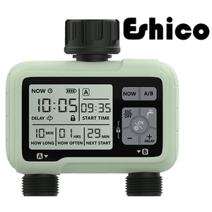 Eshico Large LCD Display 2-Outlet Household Outdoor Irrigation Water Timer Timed Automatic Garden Watering Tool