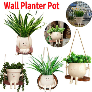 Flower Pot Wall Planter Pot Creative Swing Face Resin Cute Plant Succulent Pots Smiling Face Flower Container Garden Accessories