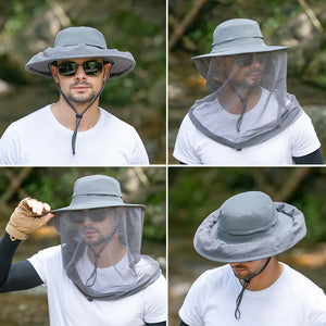 Unisex Anti Mosquito Insect  Bucket Hat Summer Outdoor Jungle Farm Fishing Sun Hat Men Breathable Mesh Full Face Protection Net