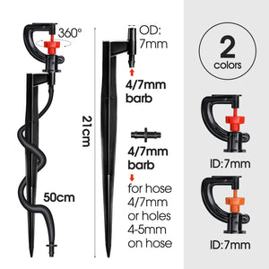 5pcs 360° Rotating Micro Watering Irrigation Sprinkler Sprayer with 21cm Stake 1/4" Barb Connector Lawn Farm Greenhouse Plant