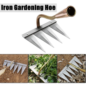 4/5/6/7 Teeth Iron Gardening Hoe Weeding Rake Farm Tool Grasping Raking Loosening Soil Nail Rake Tool Artifact Farm Tools