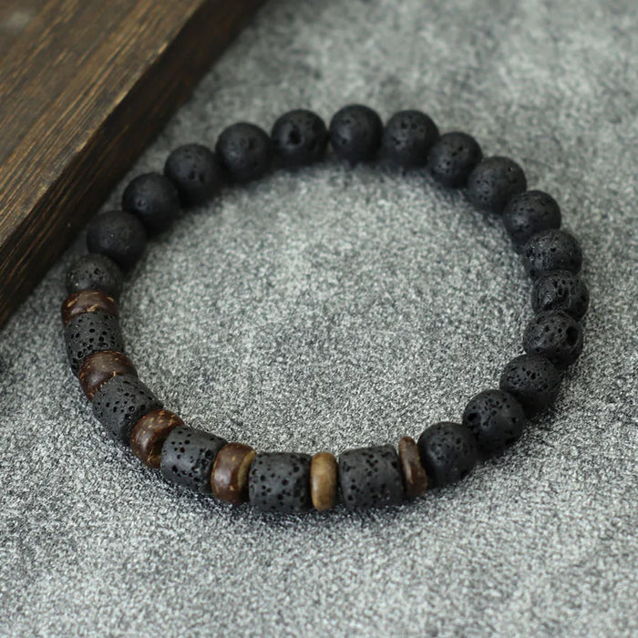 New Mens Wood Bracelet Natural Volcanic Rock Stone Braslet Handmade Prayer Meditation Yoga Braclet Pulsera Madera Hombre Joias