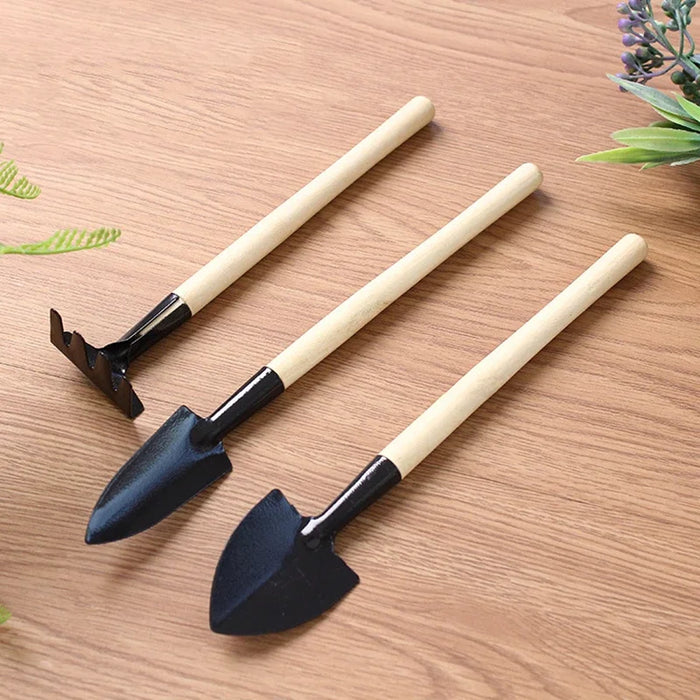 3pcs/set Mini Gardening Potting Tools Wooden Handle Shovel Rake Shovel Multifunctional Household Plant Bonsai Loose Soil Tools