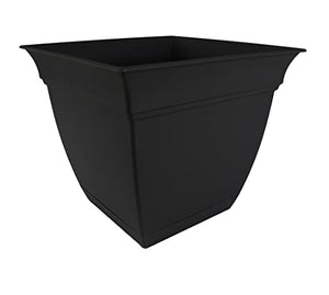 The HC Companies 12 Inch Eclipse Square Planter with Saucer - Indoor Outdoor Plant Pot for Flowers, Vegetables, and Herbs, Black