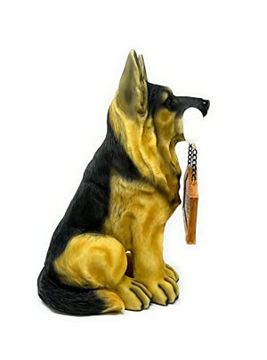 Nature's Mark German Sheperd Dog Puppy Statue with Reversible Welcome Sign and Go Away Sign Resin Garden Decor 12" H