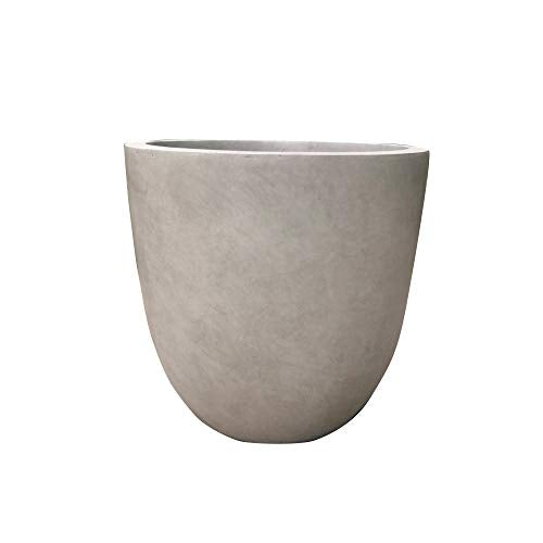 Kante RC0050C-C80021-2 Lightweight Durable Modern Round Outdoor Planter, 18" x 18" x 17", Weathered Concrete