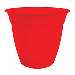 The HC Companies 6 Inch Eclipse Round Planter with Saucer - Indoor Outdoor Plant Pot for Flowers, Vegetables, and Herbs, Strawberry Red
