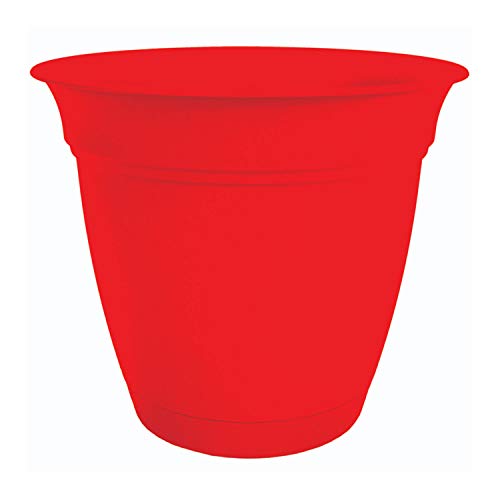 The HC Companies 6 Inch Eclipse Round Planter with Saucer - Indoor Outdoor Plant Pot for Flowers, Vegetables, and Herbs, Strawberry Red
