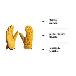 FZTEY Yard Gardening Safety Work Protective Leather Gloves Men & Women 9(Large)