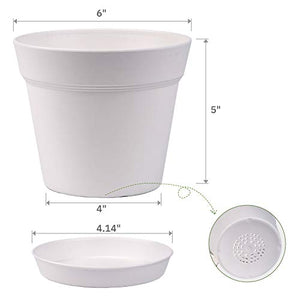 HOMENOTE Pots for Plants, 15 Pack 6 inch Plastic Planters with Multiple Drainage Holes and Trays - Plant Pots for All Home Garden Flowers Succulents (White)