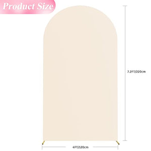 Wokceer 7.2FT Wedding Arch Cover Spandex Fitted Wedding Arch Stand Covers Round Top Chiara Arch Backdrop Cover for Birthday Party Ceremony Banquet Decoration Beige
