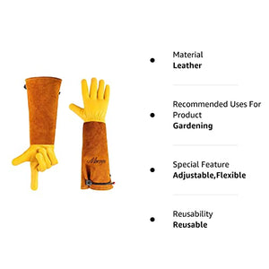Gardening Gloves for Men & Women, Rose Pruning Gloves, Adjustable Cuff - Long Thorn Proof Gardening Gloves, Garden Gifts & Tools for Gardener, Breathable Leather Garden Gloves, Long Yard Work Gloves