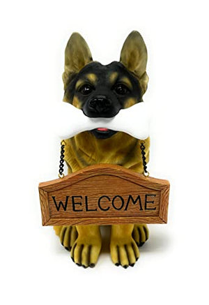 Nature's Mark German Sheperd Dog Puppy Statue with Reversible Welcome Sign and Go Away Sign Resin Garden Decor 12" H