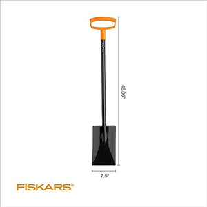 Fiskars Square Garden Spade Shovel - 46" - Steel Flat Shovel with D-Handle - Garden Tool for Digging, Lawn Edging, Pruning - Heavy Duty Weed Puller Tool - Black/Orange