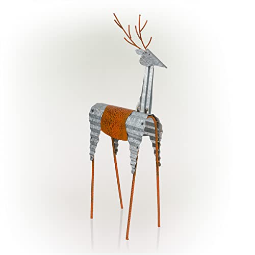 Alpine Corporation JUM324 Alpine Sheet Metal Reindeer, Outdoor Festive Decoration for Garden, Lawn, Yard Holiday décor, Metallic, 30 inches