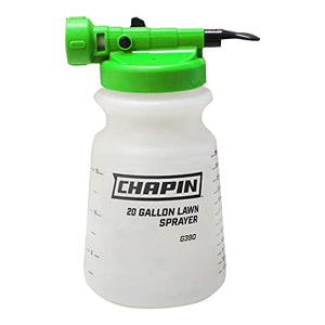 Chapin G390 Hose End Sprayer For Water Soluble Materials, 20 Gallon, 32 Ounce Tank, Finger Control and Backflow Prevention, For Spraying Lawns, Weeds, Insects, Fertilizers, Translucent White