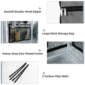 COSTWAY Grow Tent, 36” X 20” X 63”, Indoor Grow Room with Observation Window, Removable Floor Tray, Ventilation Duct Port, 600D Mylar Hydroponic Dark Room for Patio, Garage (Grey, 36"x20"x63")