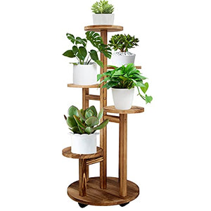 GEEBOBO 5 Tiered Tall Plant Stand for Indoor, Wood Plant Shelf Corner Display Rack, Multi-tier Planter Pot Holder Flower Stand for Living Room Balcony Garden Patio (Walnut)