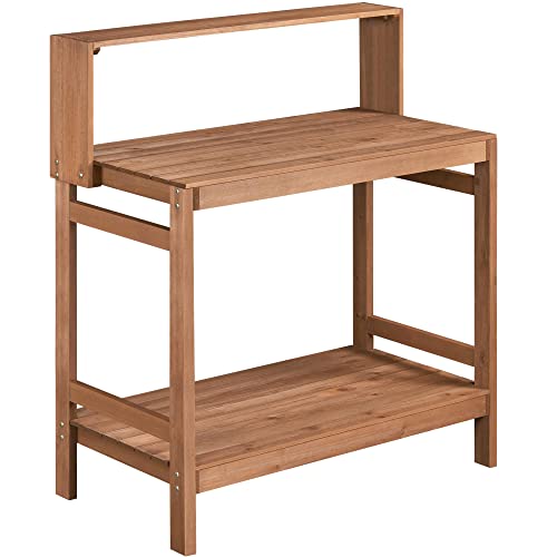 Topeakmart Outdoor Potting Bench -Patio Workstation & Wooden Planting Table with Open Storage Shelf/Polished Surface for Garden/Backyard