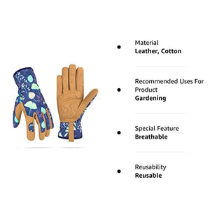 WOHEER Leather Gardening Working Gloves for Women, Abrasion Garden Gloves Scratch Resistant Breathable for Weeding, Digging, Planting, Raking & Mowing (Medium)