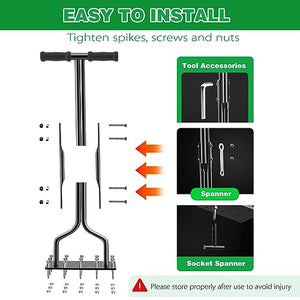 vanpein Lawn Aerator Spike Manual Tool with 15 Iron Spikes, Garden Grass Aeration Tools Hand Air Aerator & Clean Tool for Aerating Lawns & Yard Care, Loosening Soil, 36 Inch Black-Spike