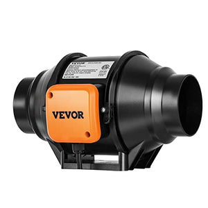 VEVOR Inline Duct Fan, 4-Inch 200 CFM with Variable Speed Controller, Quiet AC-motor Ventilation Exhaust Fan for Cooling Booster, Grow Tents, Hydroponics