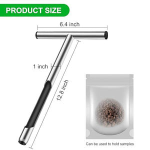 Soil Sampler Probe 12 Inch - Tubular Contractor Grade Enforced T Handle - Stainless Steel with Core Sampling Area - Includes Soil Sample Kit