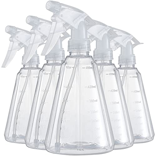 Spray Bottles Pack of 5 Water Squirt Bottle Adjustable Clear 17 oz Empty Plastic Storage Container for Cleaning Solutions, Gardening, Pets, Plants, Hair Misting, Leak Proof, BPA Free