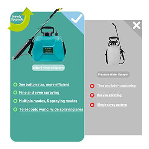 Battery Powered Garden Sprayer with 3 Mist Nozzles, 1.35 Gal Lawn Water Sprayer with USB Rechargeable Handle and Telescopic Wand, Portable Electric Sprayer with Shoulder Strap for Gardening, Cleaning