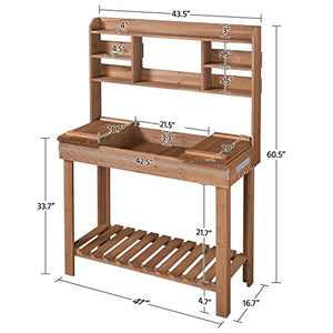 Yaheetech Potting Bench Table Horticulture Germination Table & Outdoor Garden Work Bench Platform w/Display Rack/Storage Shelf/Hanger/Thoughtful Sink Brown