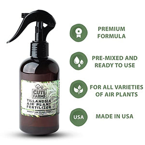 Cute Farms Tillandsia Air Plant Fertilizer | Gentle Weekly Use Formula Plant Food with Care Guide | Formulated Nutrients (8 oz. Spray Bottle)