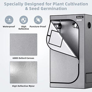 COSTWAY Grow Tent, 36” X 20” X 63”, Indoor Grow Room with Observation Window, Removable Floor Tray, Ventilation Duct Port, 600D Mylar Hydroponic Dark Room for Patio, Garage (Grey, 36"x20"x63")
