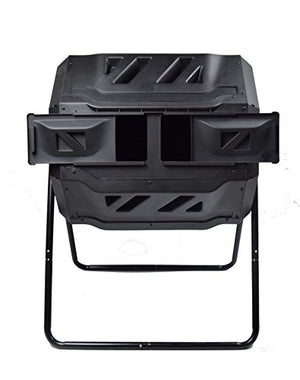 MaxWorks 80699 Compost Bin Tumbler for Garden and Outdoor, 42 Gallon Capacity with 2 Chambers Dual Rotating Composting Tumbler , Black