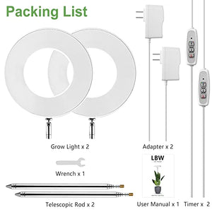 LBW Grow Lights for Indoor Plants, 144 LEDs Full Spectrum Plant Light, Large Plant Lamp with 4 Dimmable Levels, 4/8/12H Auto On/Off Timer, Height Adjustable, Halo Growing Lamp for Tall Plants, 2 Pack