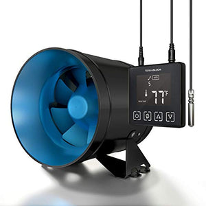 TerraBloom 8 Inch Inline Fan EC - Quiet HVAC Grow Tent Fan with 0-100% Temperature Thermostat Speed Controller - Premium Metal Casing 40-75% Energy Efficient EC Motor - For Large Spaces